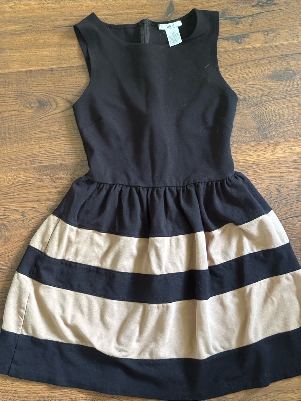 Bar III Black and Cream Striped Fit & Flare Dress
